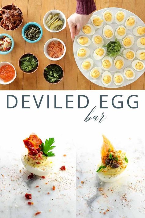 Here's how to put together a great-looking, great-tasting deviled egg bar with classic deviled eggs and toppings so guests can make their own creations. #deviledeggs #easter #brunch #mothersday Pretty Deviled Eggs, Buffalo Deviled Eggs, Classic Deviled Eggs, Deviled Eggs Recipe Classic, Crushed Potatoes, Best Deviled Eggs, Hot Salsa, Red Onion Relish, Brunch Buffet