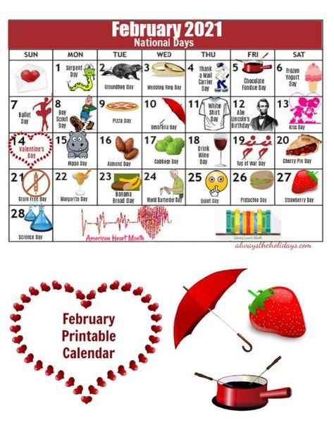 National Days In February, National Heart Month, List Of National Days, Monthly Holidays, National Holiday Calendar, February Themes, Activities Director, Silly Holidays, Calendar February