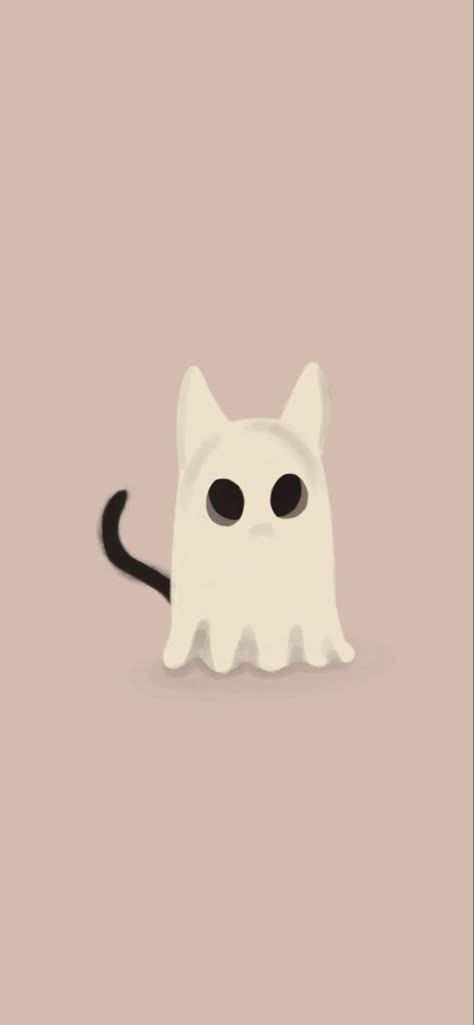 Ghost Cats Art, Cute Ghosts Illustration, Ghost In Love Drawing, Ghost Kitty Drawing, Cute Ghost Background Wallpapers, Ghostcore Wallpaper, Cat In Ghost Costume Drawing, Ghost Cat Illustration, Ghost Cat Painting