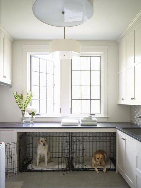 dog crate laundry #dogcratelaundry Laundry Room/mud Room, Dog Spaces, Mudroom Laundry Room, Farmhouse Laundry, Farmhouse Laundry Room, Dog Area, Dog Wash, Dog Rooms, Animal Room