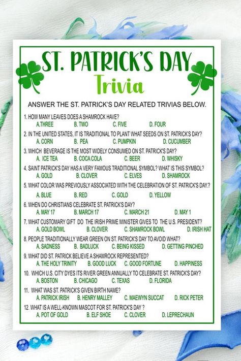 St Patrick’s Day Trivia With Answers, March Ideas For Seniors, St Patricks Day Ideas For Workplace, Things To Do On St Patricks Day, St Patricks Day Trivia Printable, St Patrick’s Day Activity, St Patrick’s Day Trivia, March Activities For Senior Citizens, St Patrick's Day Games For Adults