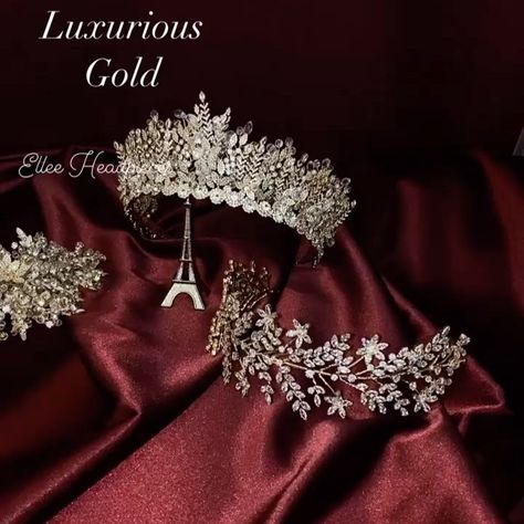 Our Stunning Gold Headpiece ls - All our Headpieces Comes in Silver & Gold - Luxurious Bridal Swarovski & Cubic Zirconia Stunning Design- Luxurious Elegance - Made with Brilliant Rhodium for lasting Quality - All our Headpieces Comes in Gold tone & Silver tone we also can make them with Rose Gold - All our Crowns can be Made full circle Crowns. Websites in Bio - Questions Dm me. All our Prices listed on our website https://ift.tt/2VxbnUL Free Secure Shipping to insure delivery > signature requir Wedding Tiaras, Glam Bride, Gold Wedding Dress, Gold Headpiece, Crystal Headpiece, Bridal Comb, Bridal Inspo, Wedding Tiara, Bridal Crown