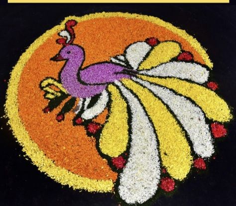 Peacock Rangoli Designs, Pookalam Design, Kites Craft, Peacock Rangoli, Easy Rangoli Designs Diwali, Rangoli Designs Latest, Simple Rangoli Border Designs, Rangoli Borders, Rangoli Ideas