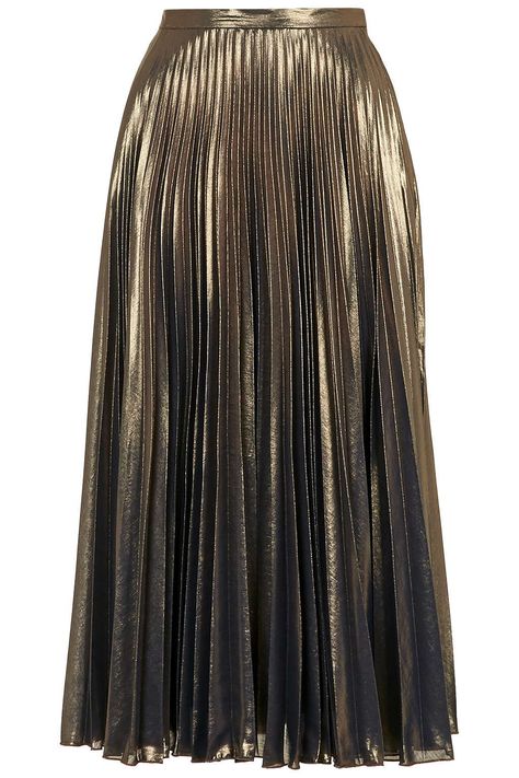 Metallic Pleated Midi Skirt - Topshop Knee Length Pleated Skirt, New Years Eve Looks, Twisted Skirt, Metallic Midi Skirt, Fancy Skirts, Metallic Pleated Skirt, Mid Calf Skirt, Calf Length Skirts, Nye Outfits