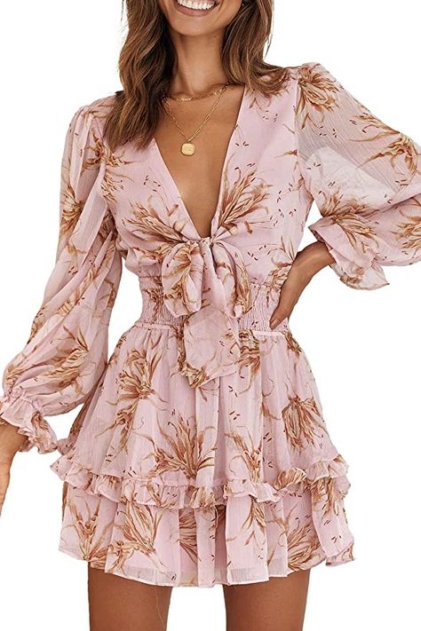 Short Flare Dress, Women Dresses Casual Summer, Chiffon Mini Dress, Knot Dress, Mini Skater Dress, Homecoming Dresses Short, Mini Dresses Summer, Pink Mini Dresses, Casual Summer Dresses