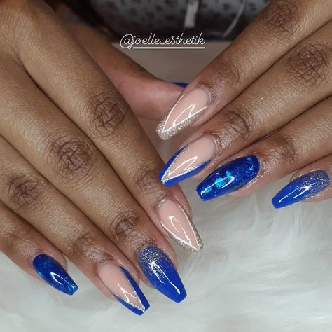 Nails Bleu Roi, Nail Art Bleu, Yellow Weddings, Blue Gel Nails, Nails Yellow, Nails Pretty, Blue Gel, Nails Blue, Art Nails