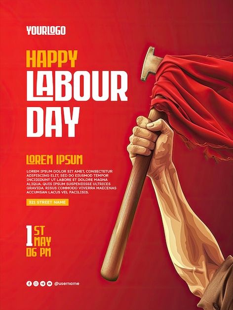 Labour Day Poster, Happy Labour Day, Social Post, Technology Icon, Happy Labor Day, Event Food, Card Banner, Poster Invitation, Presentation Template Free