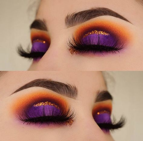 Orange Eyeshadow Looks, Halloween Eyeshadow, Lila Make-up, Makeup Orange, Orange Eye Makeup, Halloween Make-up Looks, Make Up Designs, Holloween Makeup, Orange Eyeshadow