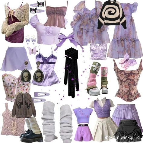 Pastel Purple Skirt Outfit, Fairycore Outfit Colorful, Pastel Green Outfit Ideas, Purple Fairy Outfit Aesthetic, Purple Fairy Costume Aesthetic, Fairycore Outfit Pastel, Pastel Fairy Core Outfits, Purple Fairy Aesthetic Outfit, Colorful Grunge Aesthetic Outfits