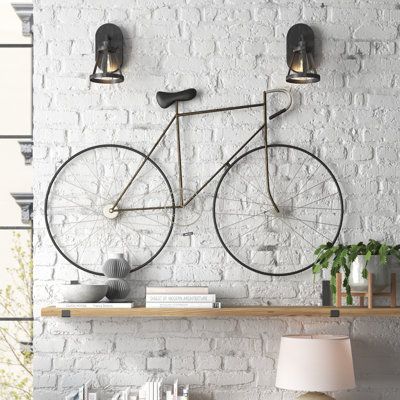 Bicycle Wall Art, Bicycle Decor, Wall Decor Metal, Home Styles, Metal Wall Sculpture, Accent Wall Decor, Small Wall, Gray Yellow, Metal Artwork