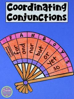 FREE Coordinating Conjunctions Craftivity- Help students remember the coordinating conjunctions by using the FANBOYS acronym. Fanboys Conjunctions, Teaching Conjunctions, Conjunctions Activities, Third Grade Language Arts Activities, Conjunctions Anchor Chart, Independent Clause, Conjunctions Worksheet, Language Games, Coordinating Conjunctions