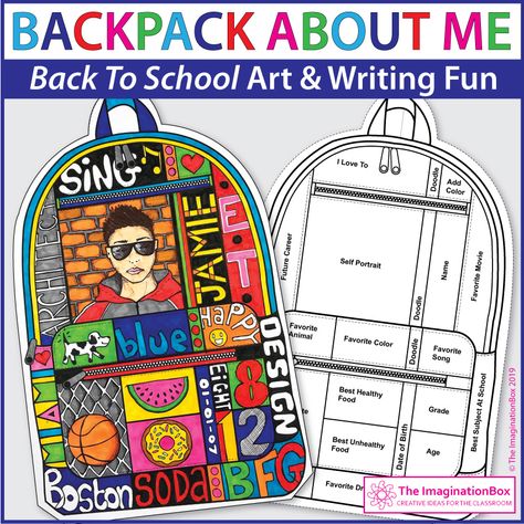 Back To School Art Activity, Creative Art Activities, Goal Setting Activities, All About Me Art, Backpack Art, School Art Activities, Back To School Backpack, Art And Writing, All About Me Activities