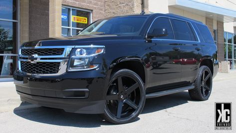 Chevrolet Tahoe with KOKO Kuture Sardinia Blacked Out Tahoe, Chevy Suv Tahoe, Custom Tahoe, Black Chevy Tahoe, 2016 Tahoe, Chevy Tahoe Ltz, Chevy Suv, Car Rims, Range Rover Supercharged