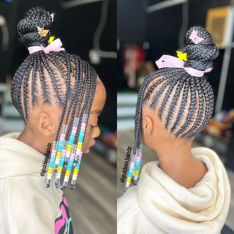 Braided Ponytail With Bangs For Kids, Top Knot Bun With Braids, Kids Braided Hairstyles Ponytail, Kids Braided Bun Hairstyles Black, Braid Ponytail For Black Kids, Braided Bun Hairstyles For Kids, Kids Braided Ponytail Hairstyles, Kid Braided Ponytail, Braided Ponytail Hairstyles For Kids