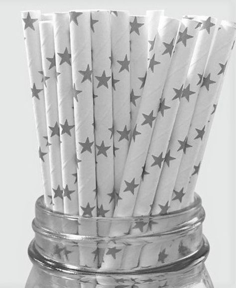 These fantastic fun paper straws are a great addition to your themed party, wedding, BBQ, baby shower, birthday etc White straws with vintage Silver stars (matches great with Gold stars- also available)  Brand new, high quality, they come in packs of 25, 50, 100 note: colour may vary slightly from photos due to monitor/screen variations FREEPOST, UK Stars Wedding Theme, Star Themed Wedding, Planet Party, Silver Party Decorations, Stars Wedding, Star Birthday Party, Silver Theme, Birthday Star, Silver Party