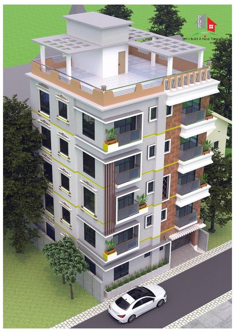 3 Storey Apartment Building Design, Exterior Building Design, Elevate Design, House Structure Design, Design Elevation, Building Design Plan, Apartments Exterior, Curtain Modern, House Outer Design