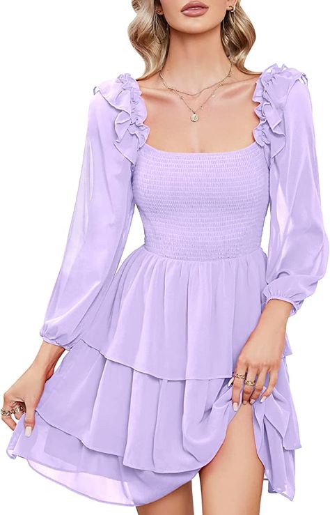 Purple Smocked Summer Dress With Ruffles, Purple Smocked Dress For Spring, Purple Casual Smocked Dress, Spring Purple Smocked Dress, Purple Casual Smocked Dress With Smocked Back, Casual Purple Smocked Dress With Smocked Back, Casual Purple Smocked Dress For Spring, Casual Purple Smocked Dress, Dress Cake