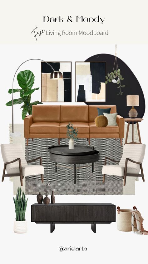 Living room interior Moodboard Leather Couch Living Room Modern, Tan Sofas, Bachelor Pad Living Room, Masculine Living Rooms, Moody Living Room, Leather Couches Living Room, Minimal Living, Room Decorating, Decor Home Living Room