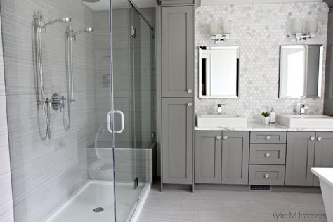 A Marble Inspired Ensuite Bathroom (Budget Friendly too!) Kylie M Interiors, Herringbone Backsplash, Bathroom Walls, Bathroom Paint Colors, Marble Backsplash, Master Bath Remodel, Ensuite Bathrooms, Vanity Bathroom, Interiors Online