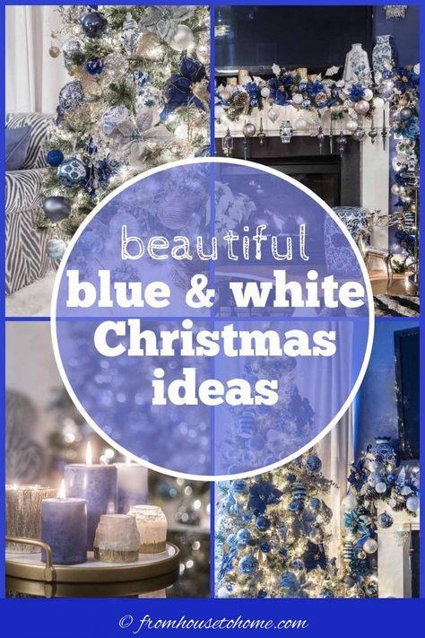 Holiday Table Inspiration, Christmas Home Decorating, Blue And White Christmas, Glam Christmas Decor, Blue Christmas Decor, Glam Christmas, Christmas Decorating Ideas, Gold Christmas Decorations, White Christmas Decor