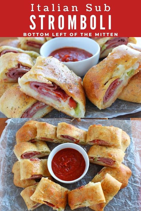 This Italian Sub Stromboli is an easy stromboli recipe made with pizza crust. Easy Stromboli, Stromboli Recipe Easy, Homemade Stromboli, Sandwich Wraps Recipes, Pizza Crust Dough, Stromboli Recipe, Italian Sub, Food Goals, Wrap Recipes