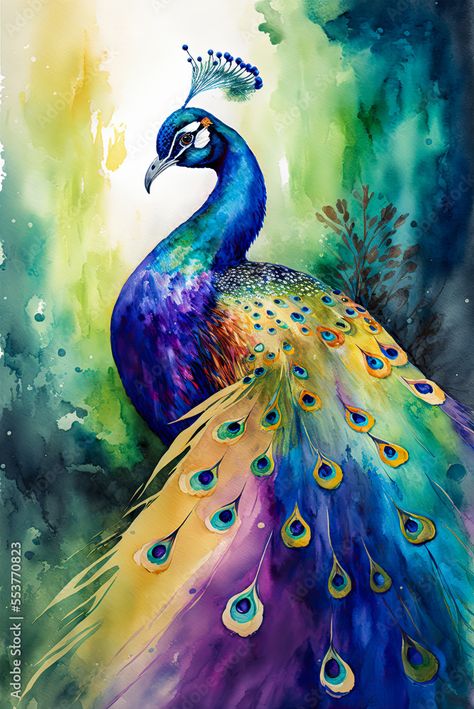 Watercolor Peacock Feather, Peacock Feather Painting, Peacock Clipart, Peacock Watercolor, Peacock Artwork, Watercolor Peacock, Impressionistic Art, Peacock Painting, Elephant Painting