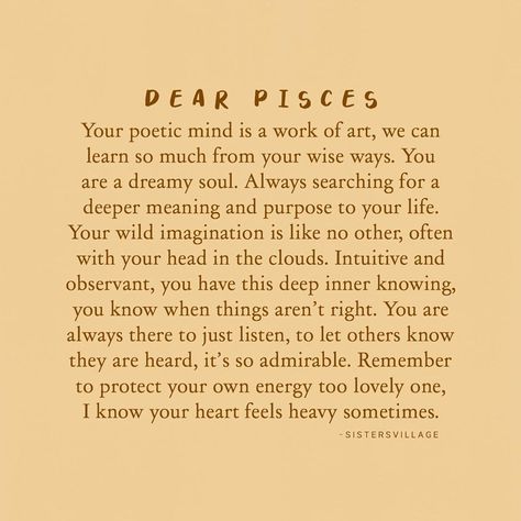 AMY 𓂀 SISTERS VILLAGE on Instagram: “DEAR PISCES ⊹⁣⁣⁣⁣⁣⁣⁣⁣⁣⁣⁣⁣⁣⁣⁣⁣ ⁣⁣ I have written some words from my heart for you. Remember to protect your own energy too lovely one, I…” Pisces Wallpaper, Empath Quotes, Pisces Queen, Moon Omens, Virgo And Pisces, Pisces Personality, Pisces Astrology, Pisces Girl, Pisces And Scorpio