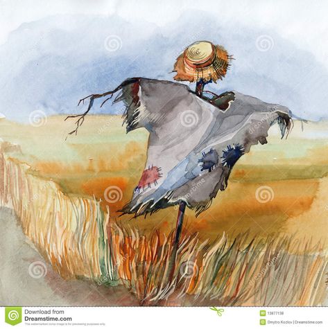 SCARY CROW / free pictures of scarecrows | Painting of scarecrow in a field. Scarecrow Diy, Scarecrow Drawing, Scarecrow Painting, Field Illustration, Crows Drawing, Scary Scarecrow, Secret Garden Colouring, Fall Drawings, Gardens Coloring Book