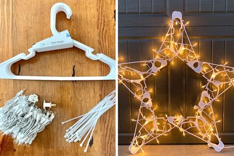 Hanger Stars Diy, Diy Clothes Hanger, Snoopy Christmas Decorations, 5 Pointed Star, Diy Clothes Hangers, Hanger Christmas Tree, Christmas Tree Store, Homemade Christmas Tree, Plastic Clothes Hangers