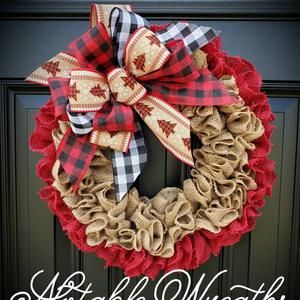 Buffalo plaid farmhouse wreath burlap monogram farmhouse | Etsy Rustic Tree Topper, Burlap Wreaths For Front Door, Hydrangea Wreath Summer, Christmas Burlap Wreath, Front Door Rustic, Ruffle Wreath, Hydrangea Wreath Spring, Fall Hydrangea Wreath, Summer Burlap Wreath