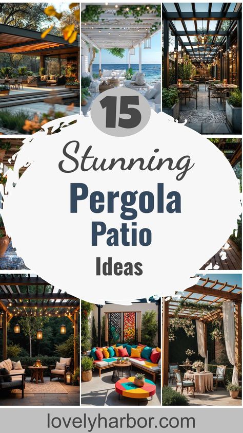 15 Stunning Pergola Patio Ideas You’ll Fall In Love With Outdoor Patio Ideas Gazebo, Tropical Pergola Ideas, Outdoor Living Patio Ideas, Aluminum Pergola Patio Ideas, Decorating Pergola Ideas, Swing Pergola Ideas, Shade Structures For Patio, Palapas Ideas Patios, Pergola Seating Ideas