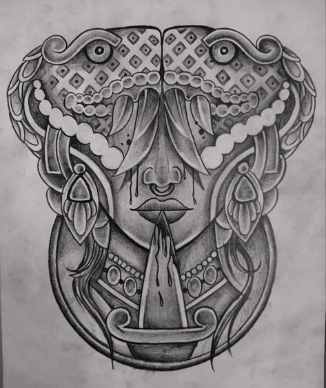 Coatlicue Aztec Warrior Tattoo, Azteca Tattoo, Aztec Drawing, Joker Tattoo Design, Mayan Tattoos, Mexican Artwork, Aztec Tattoo Designs, Latino Art, Maya Art