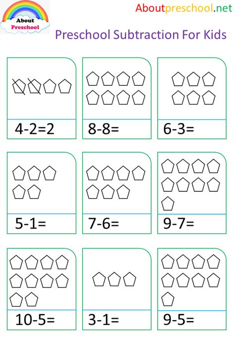 Preschool Subtraction For Kids -39 14 Basic Subtraction Worksheets, Easy Math Worksheets, Basic Subtraction, Subtraction Kindergarten, Math Addition Worksheets, Math Subtraction, Subtraction Activities, Kids Worksheets Preschool, Preschool Math Worksheets