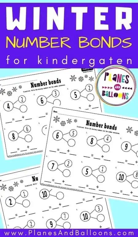 FREE Number Bonds Kindergarten Worksheets - Planes & Balloons Decomposing Numbers Kindergarten Free, Decomposing Numbers Kindergarten, Number Bonds Kindergarten, Composing Numbers, Number Bonds Worksheets, Fact Family Worksheet, Winter Worksheets, Number Bonds To 10, Tutoring Ideas