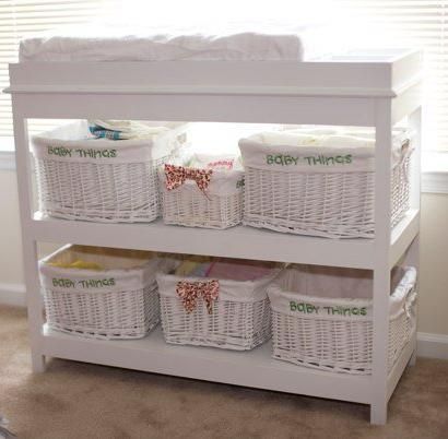 This simple changing table features, basically a bookcase with a removeable topper, enabling you to convert back to a changing table. Features two large shelves and a divided topper, perfect for a changing pad and keeping baby necessities at hand. Diy Baby Changing Table, Diy Changing Table, Baby Nursery Diy, Baby Changing Table, Baby Changing Tables, Diy Baby Furniture, Diy Nursery, Baby Necessities, Nursery Organization