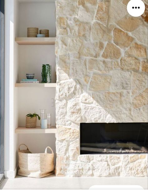 Sandstone Fireplace, Natural Stone Fireplaces, Stone Wall Design, Beach House Living Room, Living Room Design Inspiration, Stone Cladding, Beach House Design, Home Fireplace, Fireplace Makeover