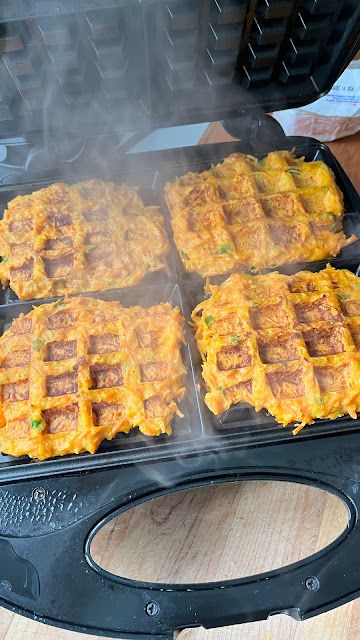 Carrot Waffles! Carrot Waffles, Falafel Waffle, Potato Waffles, Sweet Potato Waffles, Pecorino Cheese, Favorite Cookbooks, Pita Chips, Waffle Iron, Seasonal Ingredients