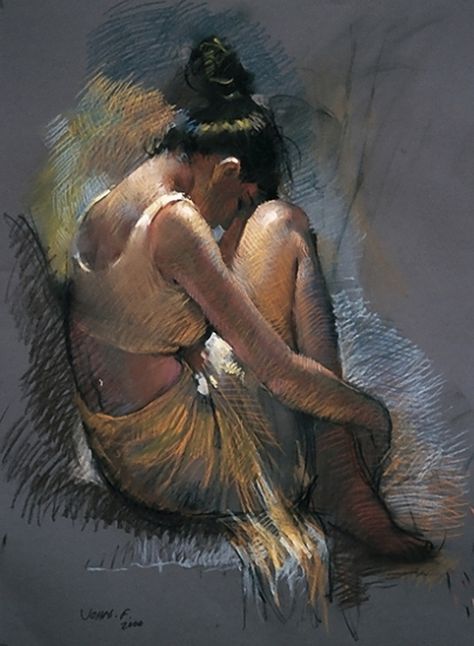 John Fernandes (1951–2007), seated female, pastel drawing, 2000 John Fernandes, Desi Painting, Indian Painters, Frank Dicksee, Paper Paintings, Human Figure Sketches, Soft Pastel Art, Franz Kline, Paintings Oil