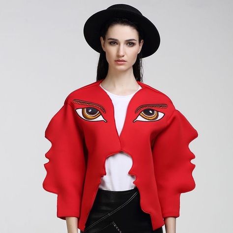 Surrealism Fashion, Eyes Embroidery, Timelapse Video, Pop Art Fashion, Conceptual Fashion, Designer Jacket, Moda Vintage, Jacket Design, 2016 Fashion