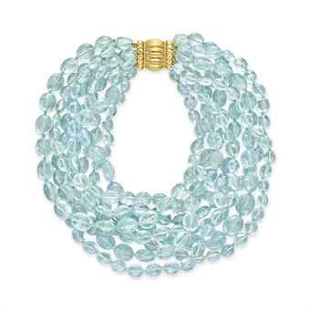 AN AQUAMARINE BEAD NECKLACE, BY VERDURA | Jewelry Auction | Jewelry, necklace | Christie's Aquamarine Beads, Jewelry Auction, Chunky Jewelry, Aquamarine Jewelry, Jewelry Women, Diamond Bracelets, High Jewelry, Bead Necklace, Aqua Blue