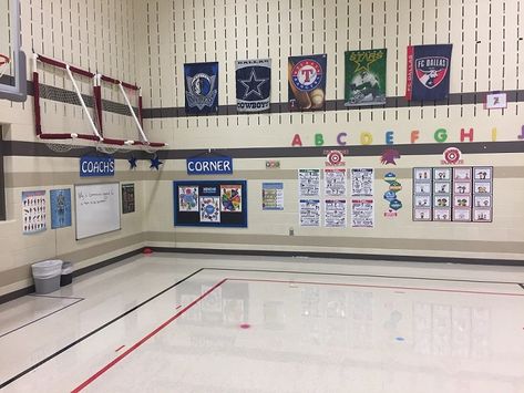 Pe Boards Physical Education, Physical Education Decorations, Pe Office Decor, Elementary Gym Decorations, Elementary Pe Gym Decorations, Pe Office Ideas, Pe Storage Ideas, Pe Gym Decorations, Pe Classroom Decor