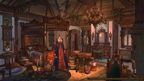 Medieval Bedroom, Cottage Style Interiors, Fantasy Bedroom, Bedroom Drawing, Fantasy Rooms, Castles Interior, Location Inspiration, My Fantasy World, Isometric Illustration