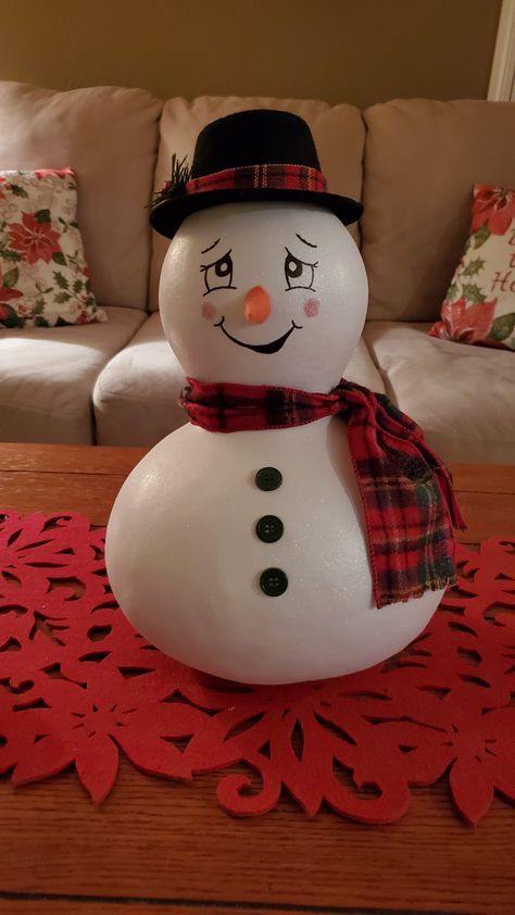 Snowmen Gourds Ideas, Gourd Snowmen Painting Patterns, Gourd Snowman Ideas, Christmas Gourds Crafts, Gourd Painting Ideas, Gourd Snowman, Gourds Painted, Gourds Diy, Christmas Gourds