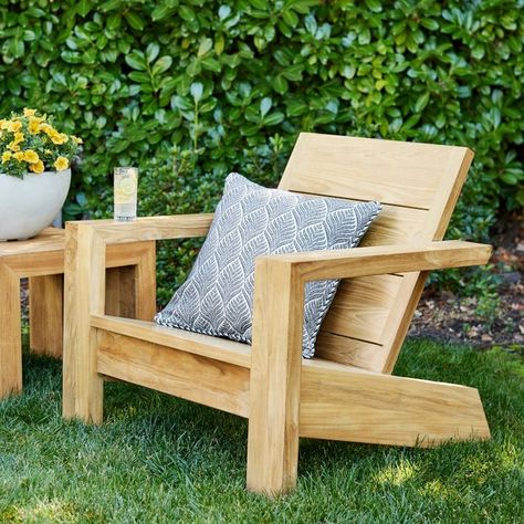 Larnaca Outdoor Teak Deck Chair | Patio Furniture | Williams Sonoma Patio Furniture Wood, Age With Grace, Teak Deck, Furniture Wood, Hamptons House, Deck Ideas, Teak Outdoor, Adirondack Chairs, Deck Chairs