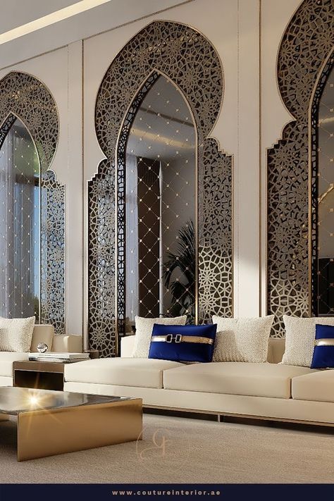 Moroccan Arches, Arabic Majlis Interior Design, Arabic Majlis Living Rooms, Arabian Majlis, Modern Moroccan Interior Design, Majlis Interior Design, Modern Arabic Interior, Arabic Living Room, Arabic Interior Design