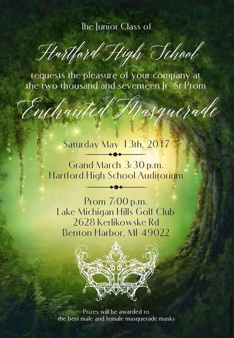 Enchanted Masquerade Ball, Enchanted Forest Masquerade, Enchanted Forest Prom Theme Decoration, Prom Invitations Ideas, Enchanted Masquerade, Prom Theme Decorations, Enchanted Prom, Prom Invitations, Enchanted Forest Prom