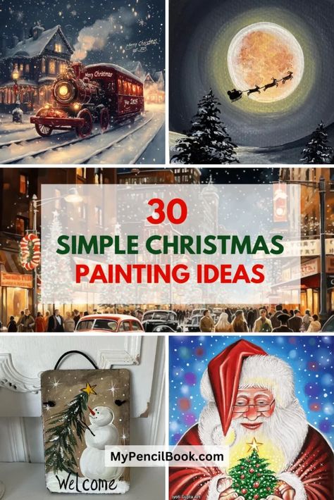 30 Simple Christmas Painting Ideas for Everyone Holiday Painting Tutorials, Paint And Sip Christmas Paintings, Acrylic Painting For Christmas, Christmas Paintings On Canvas Tutorials, Christmas Paintings On Canvas Easy Diy Snowman, Diy Christmas Paintings On Canvas Easy, Easy Acrylic Painting Christmas, Gingerbread Man Painting On Canvas, Paint Night Ideas Christmas