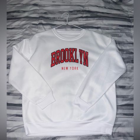 Never Worn Women’s Brooklyn New York Sweatshirt. 100% Polyester. Size Large. New York Sweatshirt, Tops Shein, Red Sweatshirt, Brooklyn New York, Shein Tops, Brooklyn, Red White, Sweatshirts Hoodie, New York