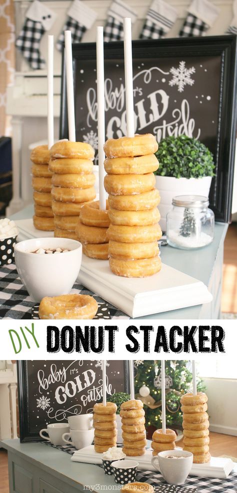 How to build a donut stacker Best Breakfast Bars, Diy Donut, Diy Donuts, Donut Bar, Party Sweets, Breakfast Party, Wedding Buffet, Food Stations, Donut Party