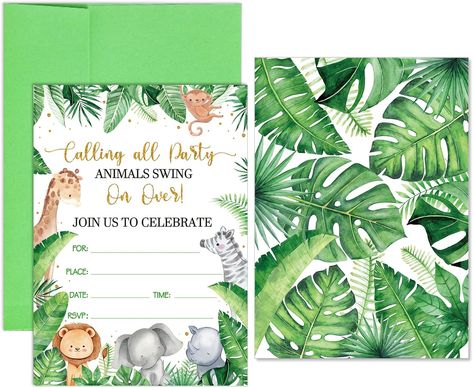 Animal Party Invitations, Jungle Baby Shower Invitation, Animal Invitation, Animals Birthday Party, Jungle Animals Party, Animal Birthday Invitation, Animals Birthday, Baby Shower Invitation Cards, Animal Birthday Party